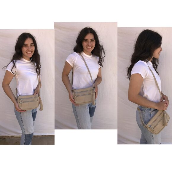 Customized Cowhide Leather Crossbody Bag: Multi-pocket  7771 Cowhide Leather Shoulder Purse Small Cross Body Organizer Bag